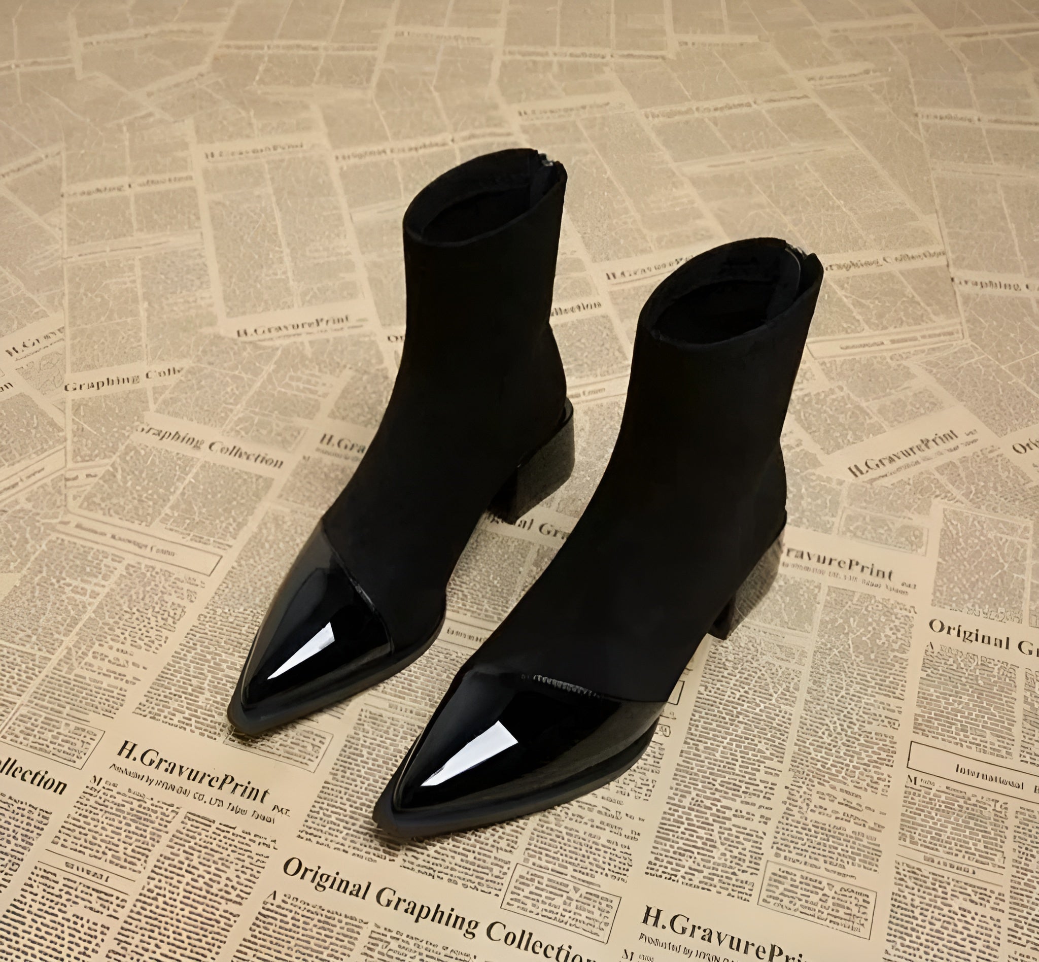 Véronique Bottines Femme – Bottines Élégantes à Talon Bloc avec Finition Vernie et Bout Pointu