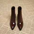Véronique Bottines Femme – Bottines Élégantes à Talon Bloc avec Finition Vernie et Bout Pointu