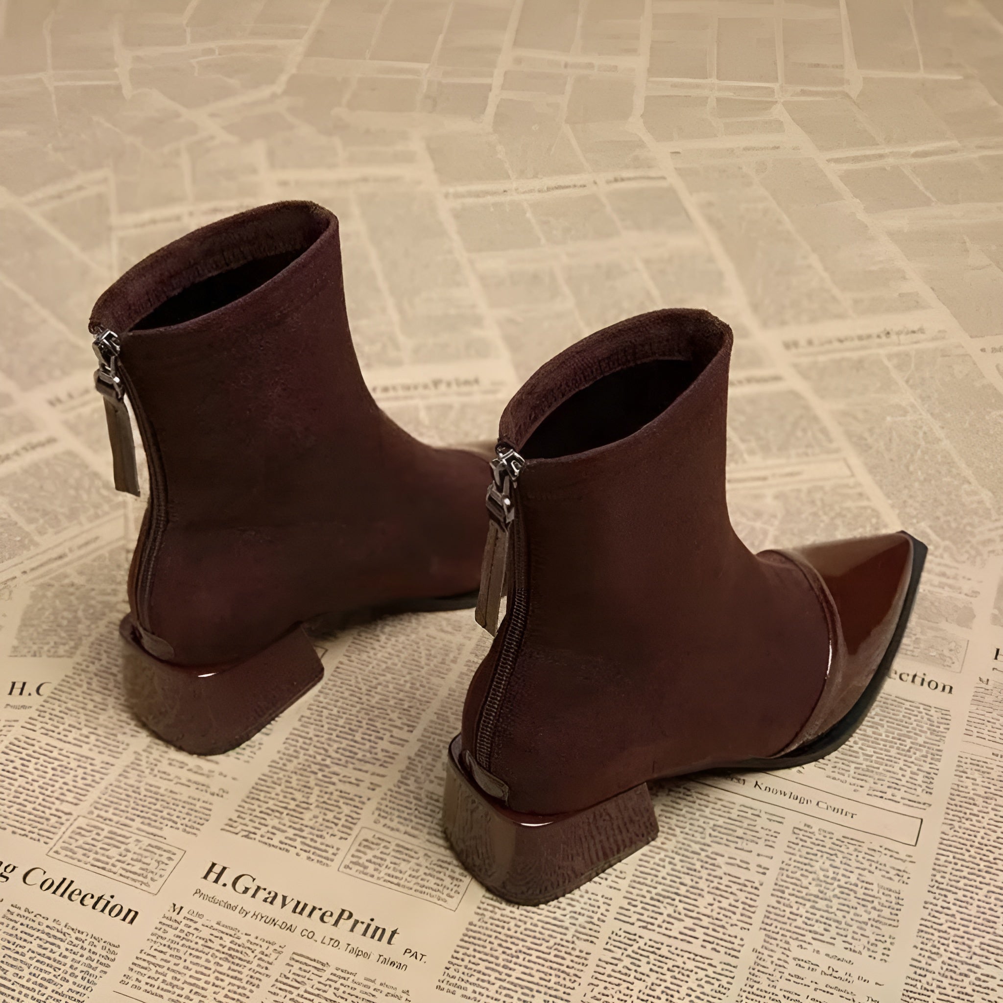 Véronique Bottines Femme – Bottines Élégantes à Talon Bloc avec Finition Vernie et Bout Pointu