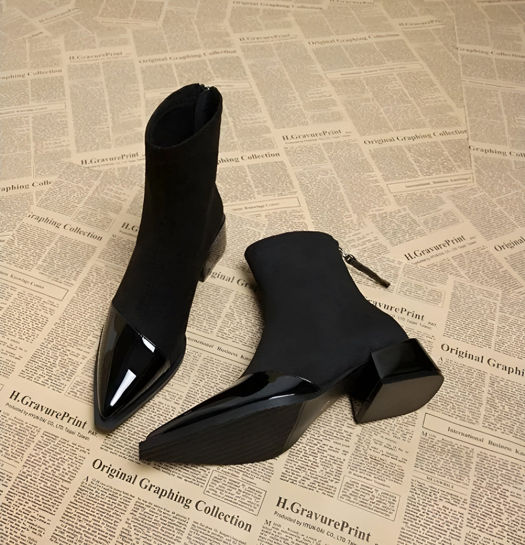 Véronique Bottines Femme – Bottines Élégantes à Talon Bloc avec Finition Vernie et Bout Pointu