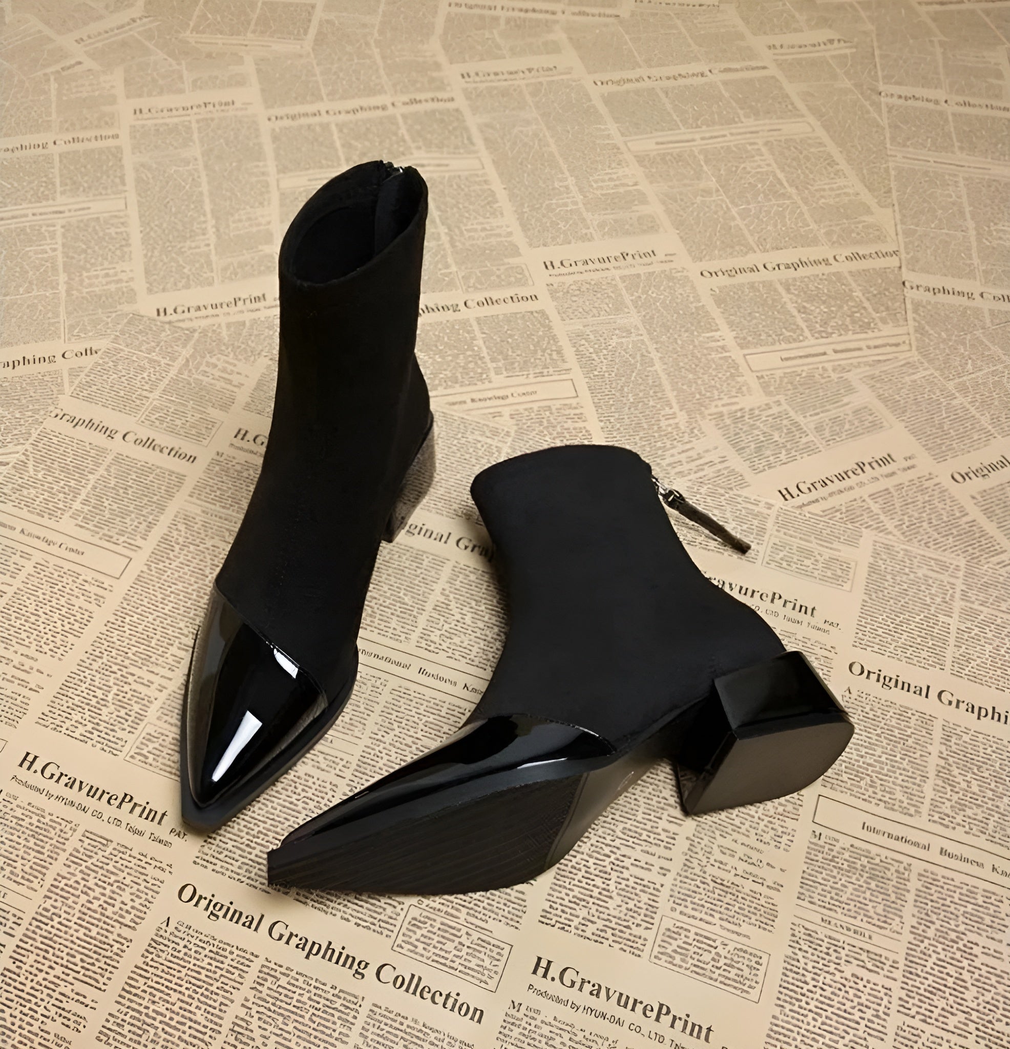 Véronique Bottines Femme – Bottines Élégantes à Talon Bloc avec Finition Vernie et Bout Pointu