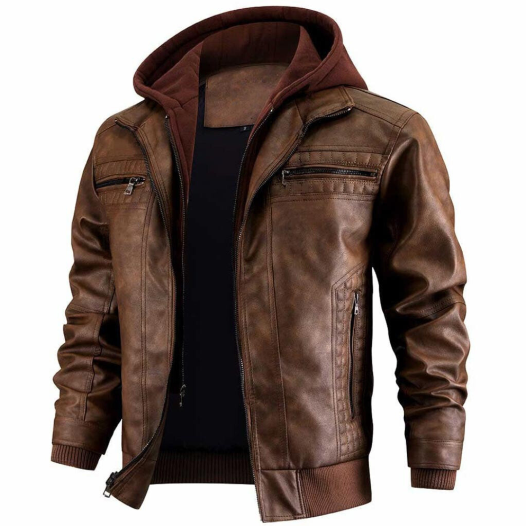 Nathan Veste Homme en Cuir – Blouson Vintage avec Capuche et Style Urbain Moderne