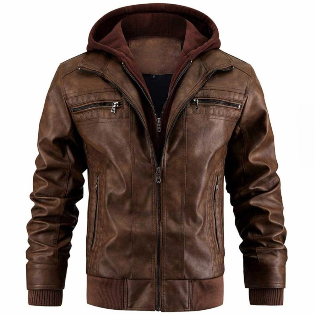 Nathan Veste Homme en Cuir – Blouson Vintage avec Capuche et Style Urbain Moderne