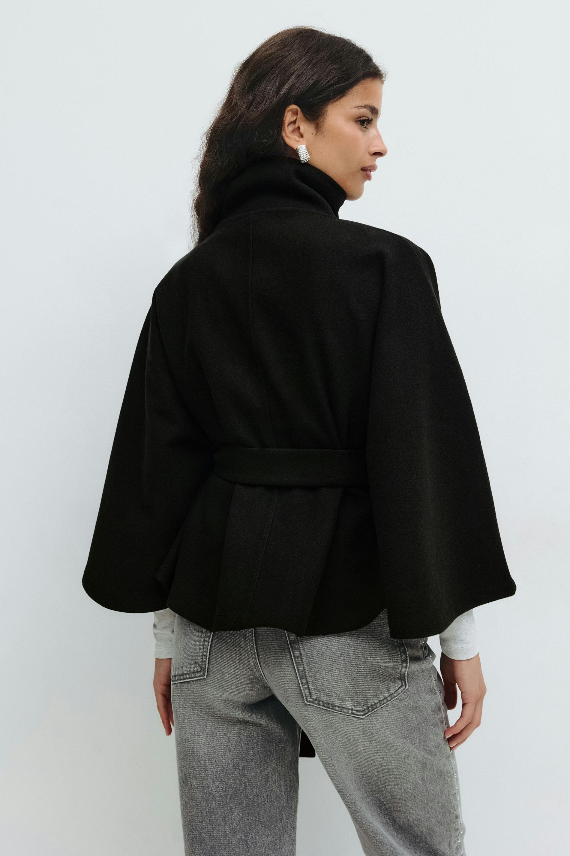 Odeline Cape Femme – Manteau Élégant avec Col Montant et Ceinture à Nouer