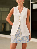 Noémie Vest Woman – Elegant Sleeveless Vest with V-Neck and Gold Buttons
