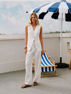 Noémie Vest Woman – Elegant Sleeveless Vest with V-Neck and Gold Buttons