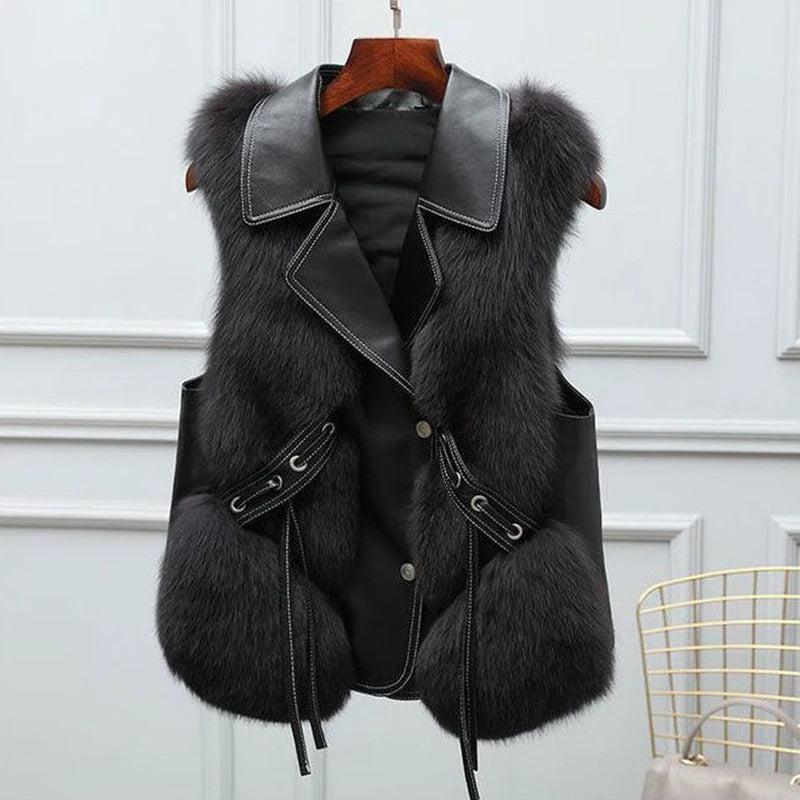 Clarisse Gilet Femme en Fausse Fourrure – Gilet Sans Manches Élégant avec Col Oversize & Coupe Ajustable
