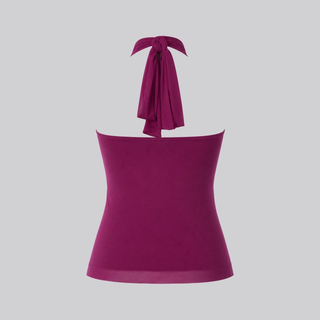 Maëva Haut Femme – Top Halter en Mousseline avec Volants Cascades et Détail Métallique