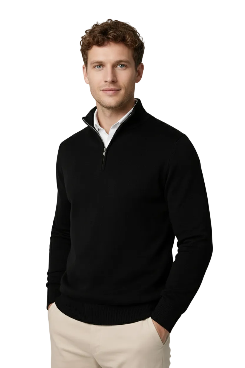 Gaëtan Pull Homme – Pull à Demi-Zip avec Col Montant et Coupe Décontractée