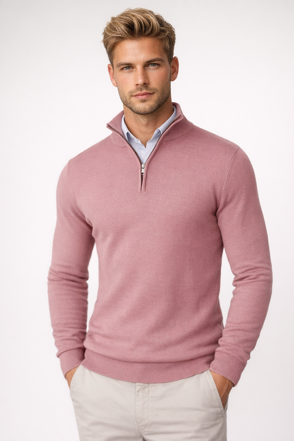 Gaëtan Pull Homme – Pull à Demi-Zip avec Col Montant et Coupe Décontractée