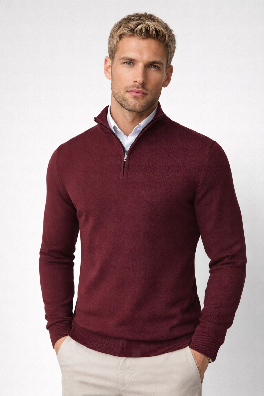 Gaëtan Pull Homme – Pull à Demi-Zip avec Col Montant et Coupe Décontractée