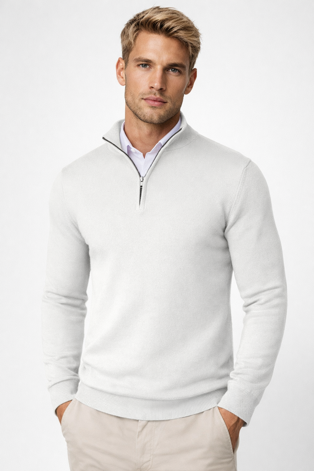 Gaëtan Pull Homme – Pull à Demi-Zip avec Col Montant et Coupe Décontractée