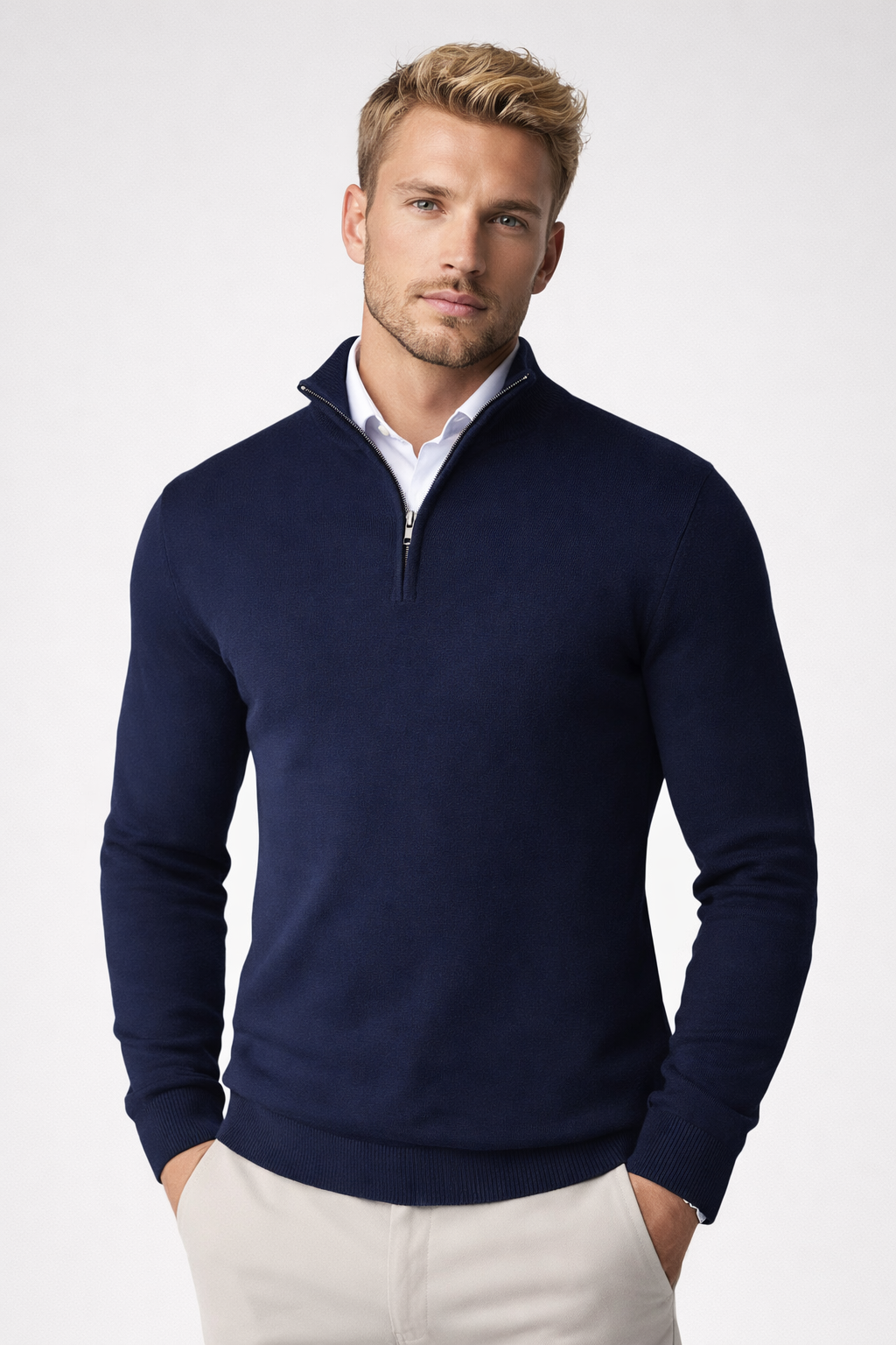 Gaëtan Pull Homme – Pull à Demi-Zip avec Col Montant et Coupe Décontractée