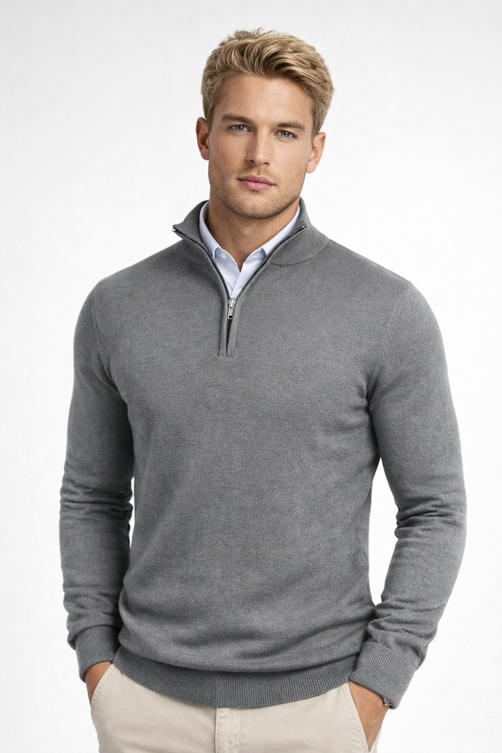 Gaëtan Pull Homme – Pull à Demi-Zip avec Col Montant et Coupe Décontractée