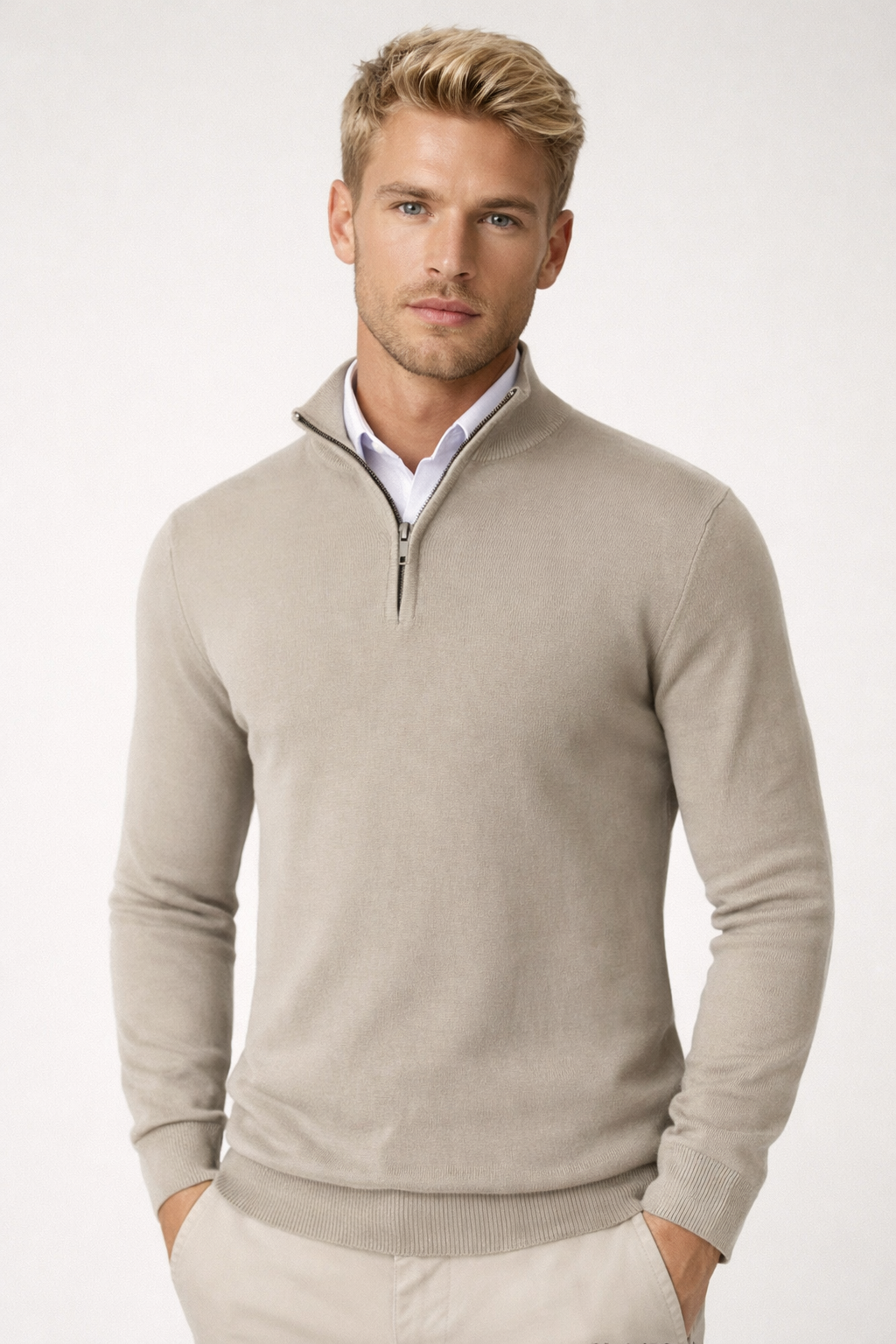 Gaëtan Pull Homme – Pull à Demi-Zip avec Col Montant et Coupe Décontractée