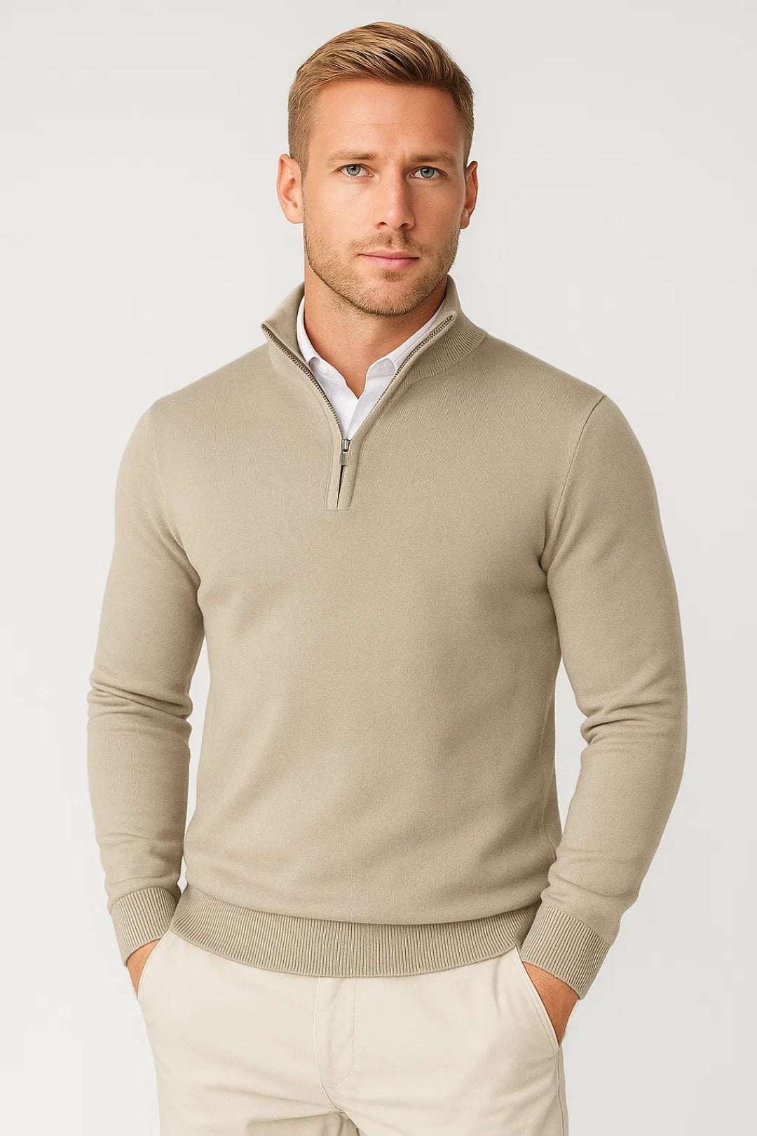 Gaëtan Pull Homme – Pull à Demi-Zip avec Col Montant et Coupe Décontractée