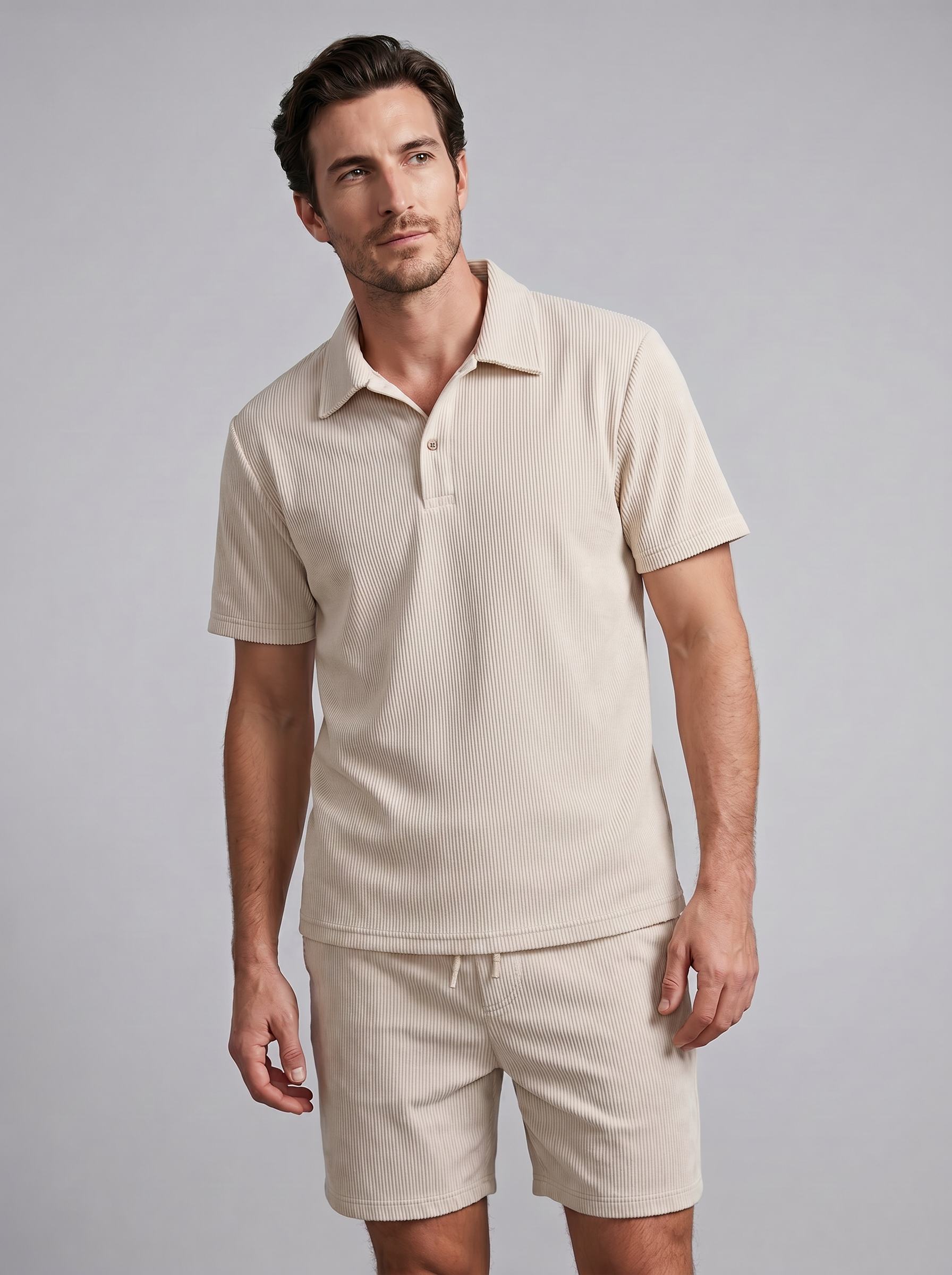 Loïc Ensemble Homme – Ensemble Polo en Velours Côtelé avec Short Assorti au Style Décontracté