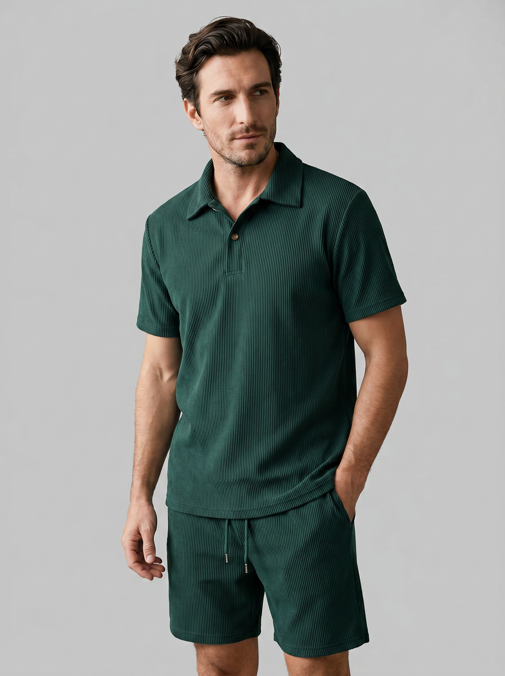 Loïc Set Men – Corduroy Polo Set with Matching Shorts in Casual Style