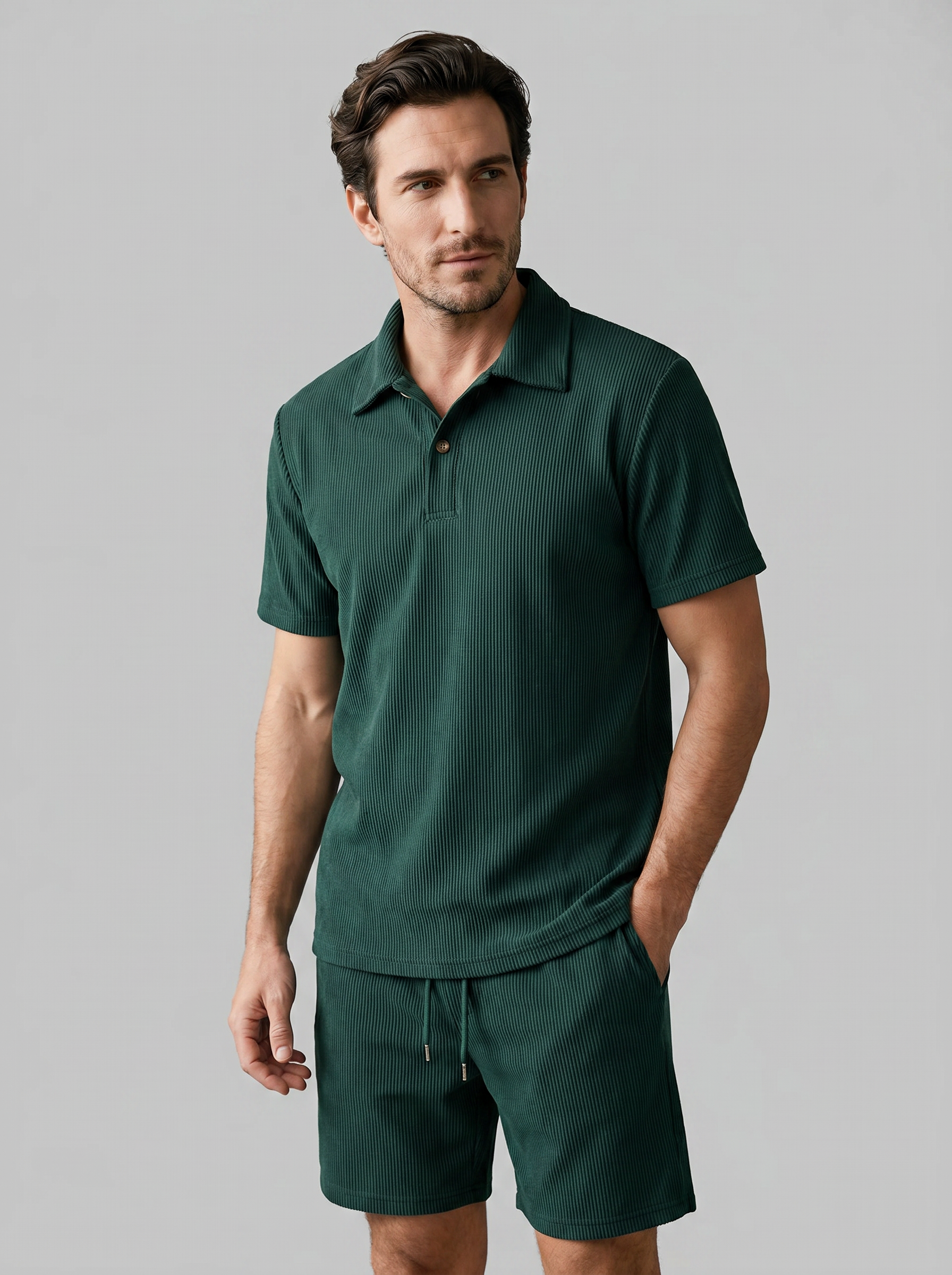 Loïc Ensemble Homme – Ensemble Polo en Velours Côtelé avec Short Assorti au Style Décontracté
