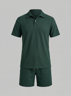 Loïc Ensemble Homme – Ensemble Polo en Velours Côtelé avec Short Assorti au Style Décontracté