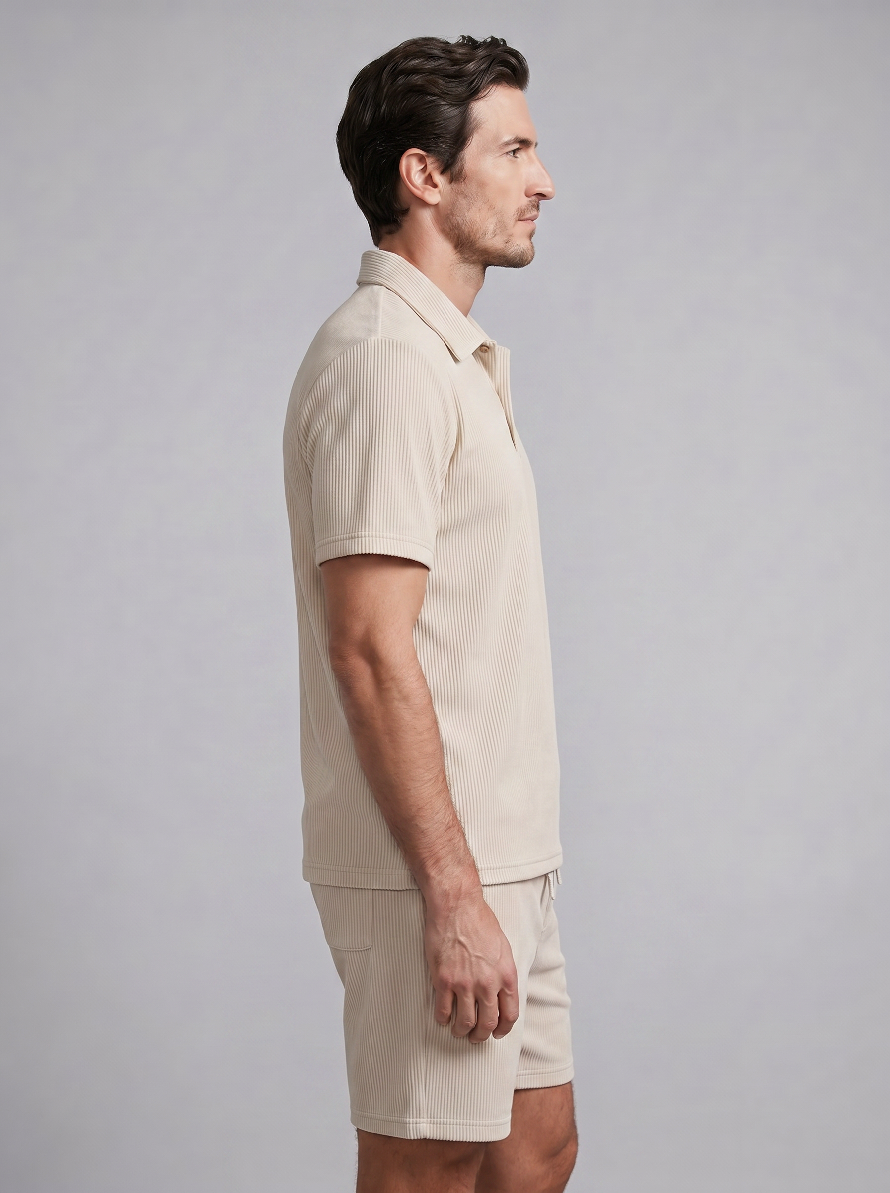 Loïc Ensemble Homme – Ensemble Polo en Velours Côtelé avec Short Assorti au Style Décontracté