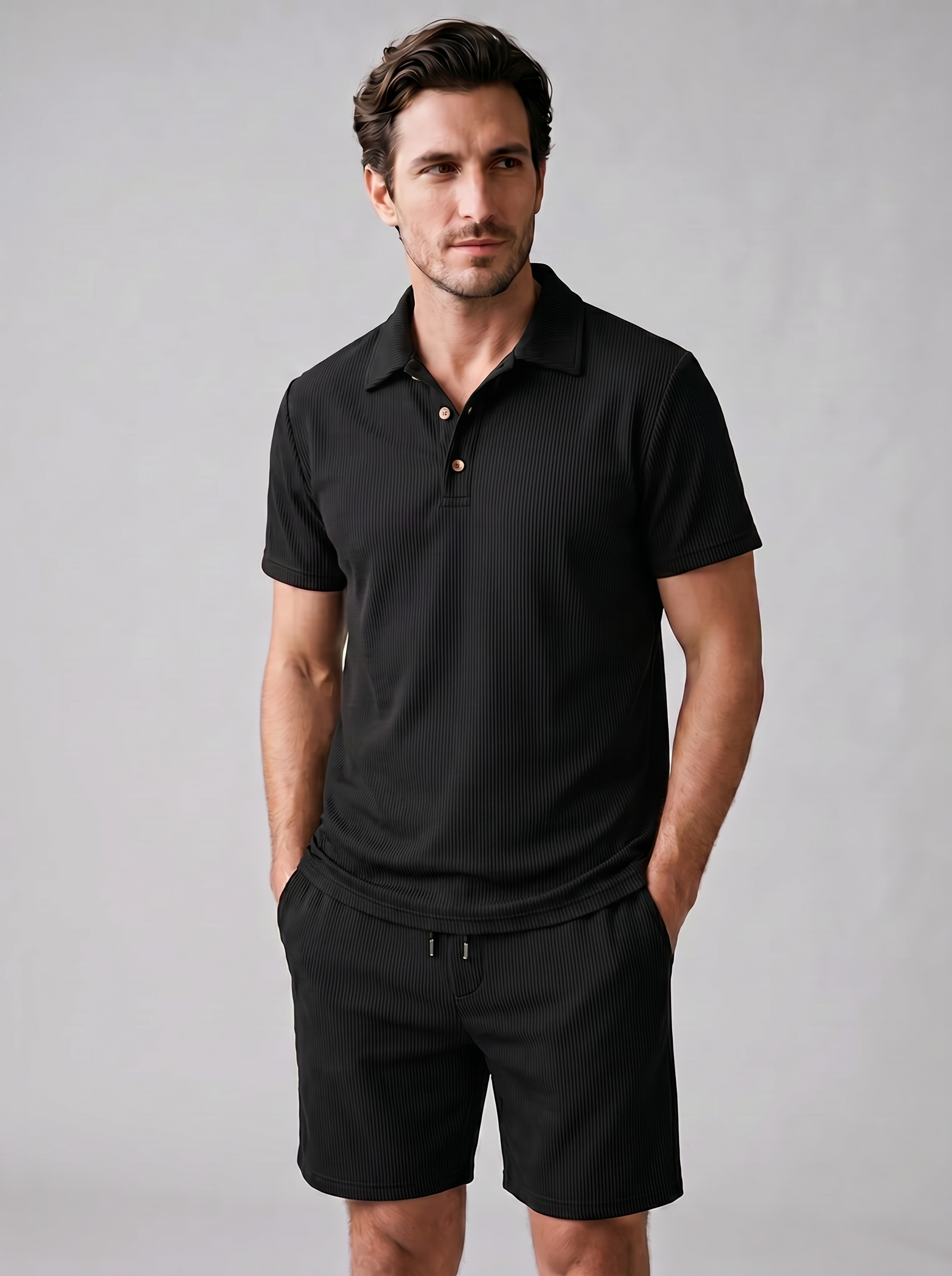 Loïc Ensemble Homme – Ensemble Polo en Velours Côtelé avec Short Assorti au Style Décontracté