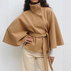 Emerson Women's Cape Coat – Elegant Jacket with Stand-Up Collar and Adjustable Belt  