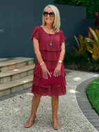 Maelys Abito Midi Donna – Abito in Chiffon Fluido con Volant Sovrapposti & Eleganza Senza Tempo