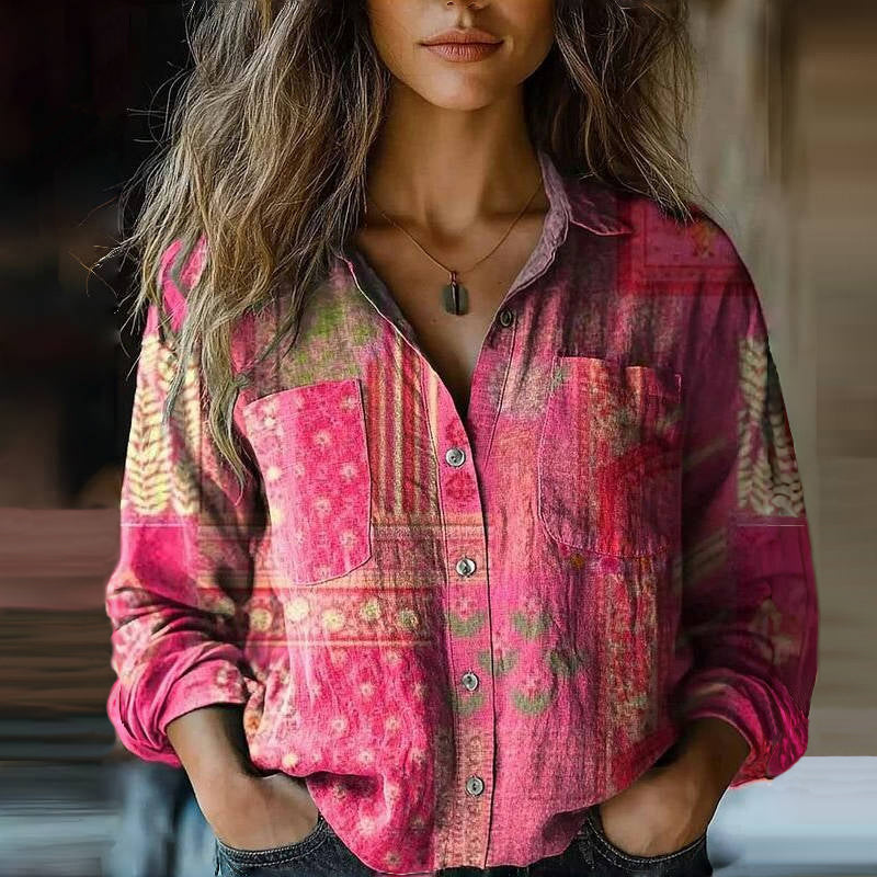 Bellamy Blouse Fleurie Femme – Chemisier Coloré à Boutons avec Motifs Bohèmes & Coupe Décontractée