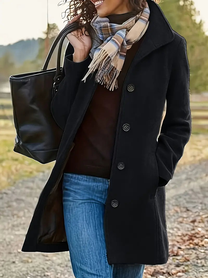Avery Manteau Femme – Manteau Long Élégant avec Boutonnage Classique & Coupe Intemporelle