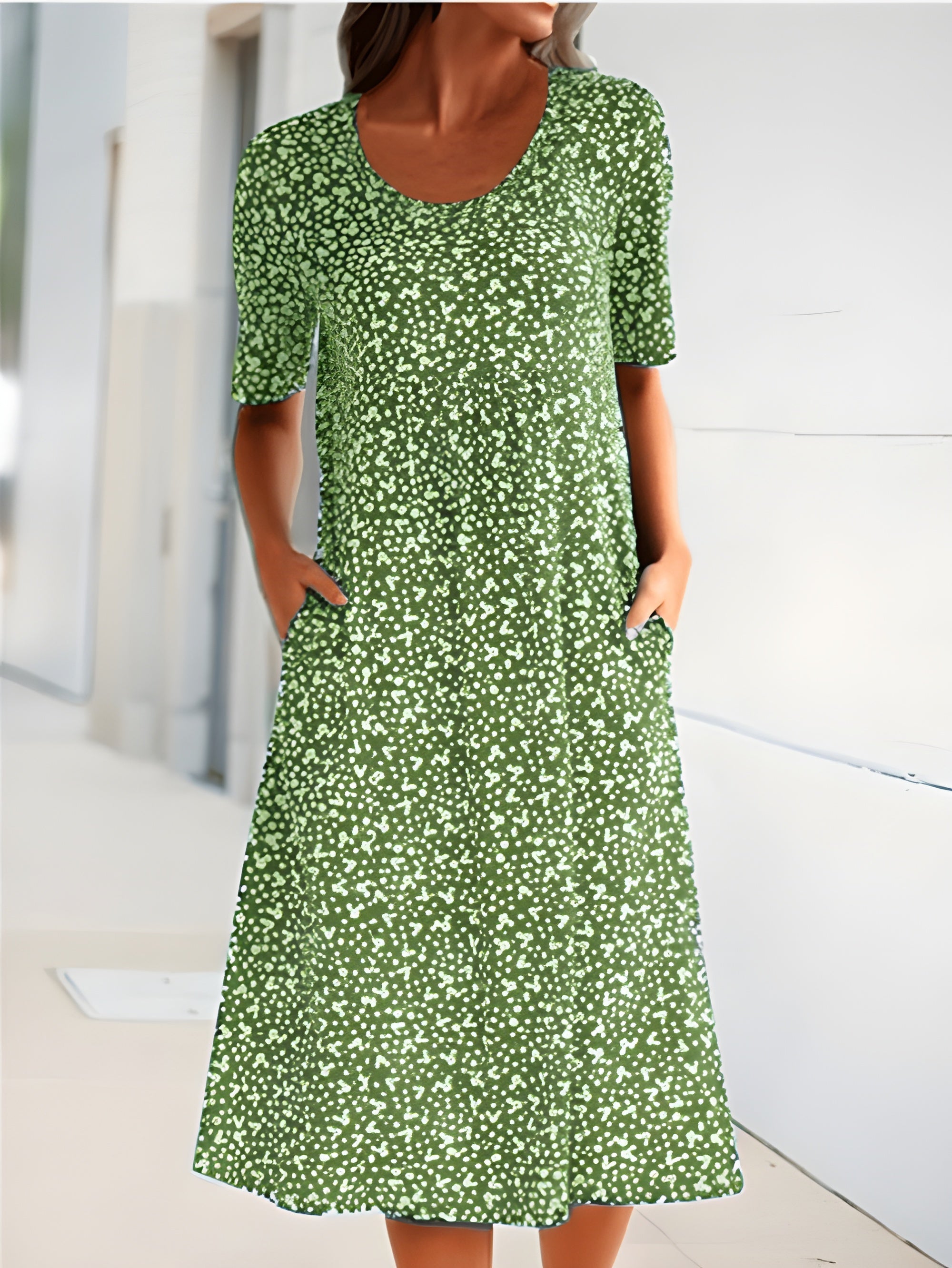 Maric Robe d’Été Femme – Robe Midi Fluide à Imprimé Léger avec Poches & Coupe Confortable