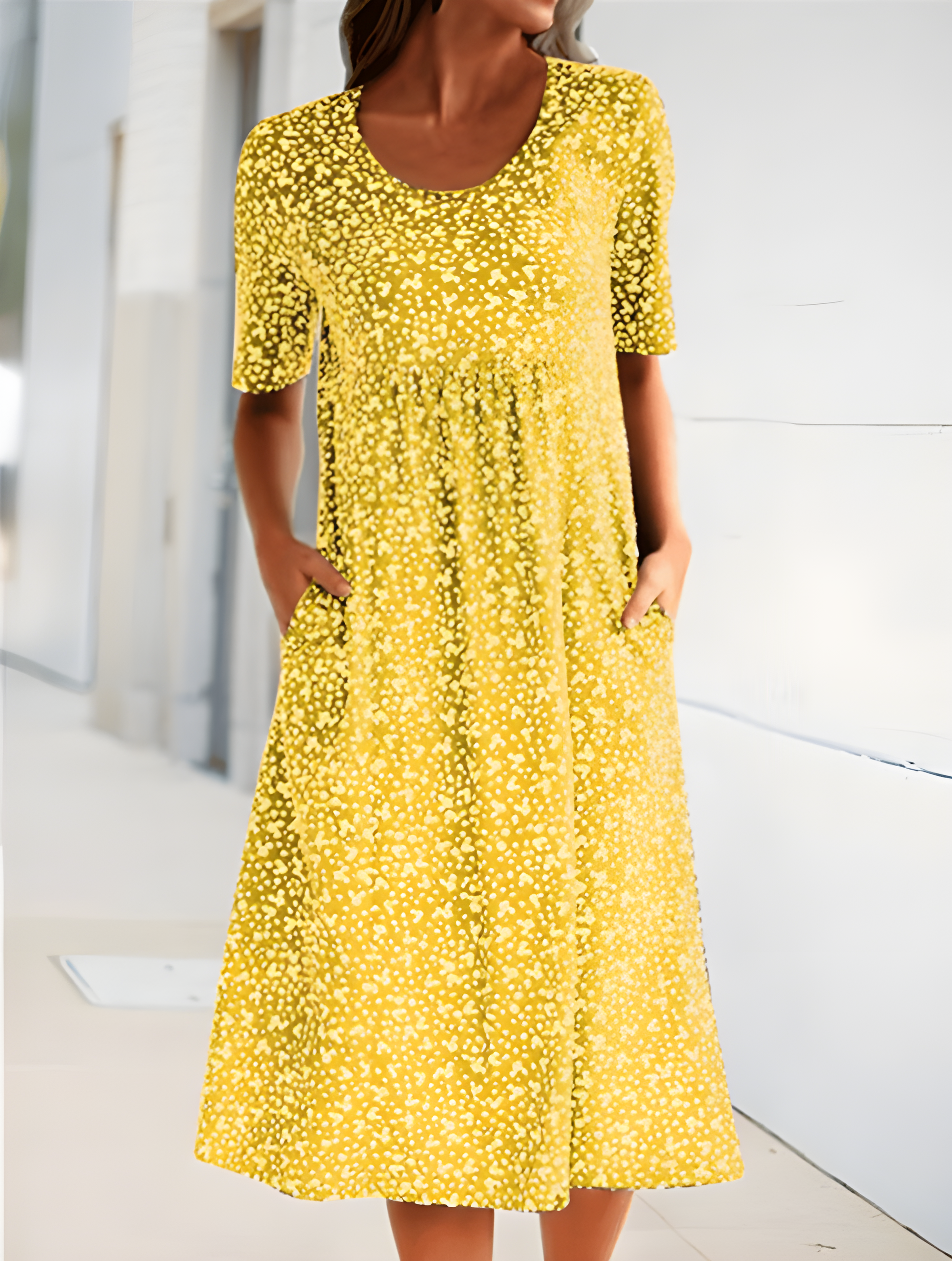 Maric Robe d’Été Femme – Robe Midi Fluide à Imprimé Léger avec Poches & Coupe Confortable