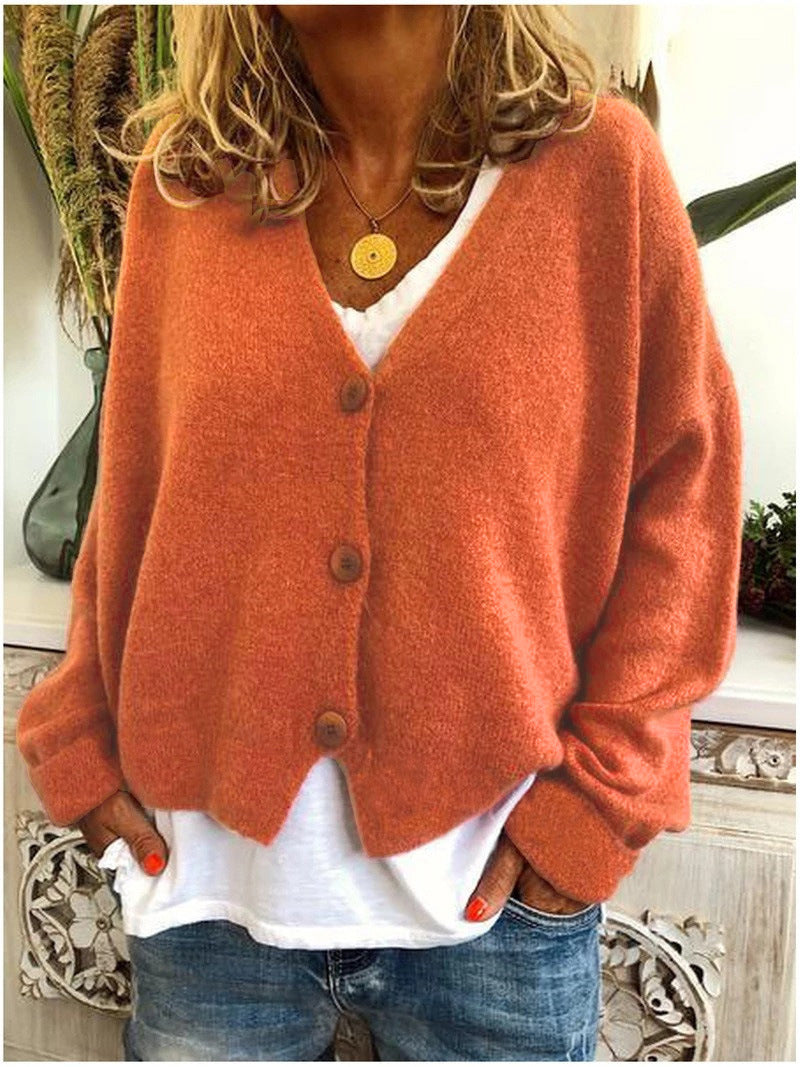 Marielle Gilet Femme – Maille Douce, Décolleté en V & Boutons Élégants