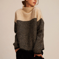 Freyja Pull Femme – Pull Col Montant à Motif Chevron avec Coupe Ample Élégante