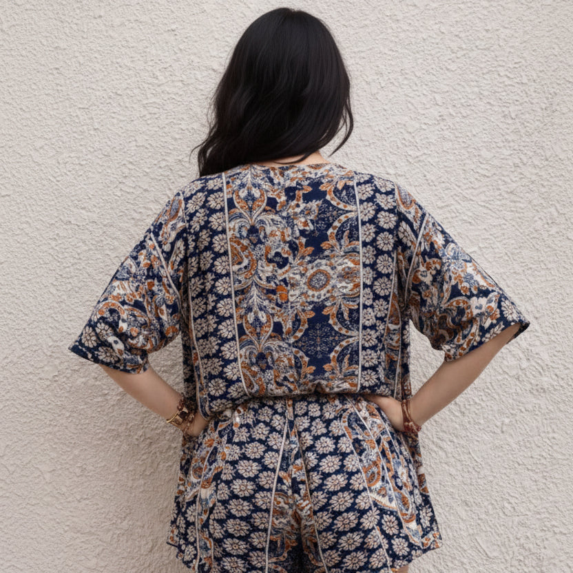 Loriane Ensemble Femme – Ensemble Blouse à Fleurs avec Short Assorti au Style Décontracté