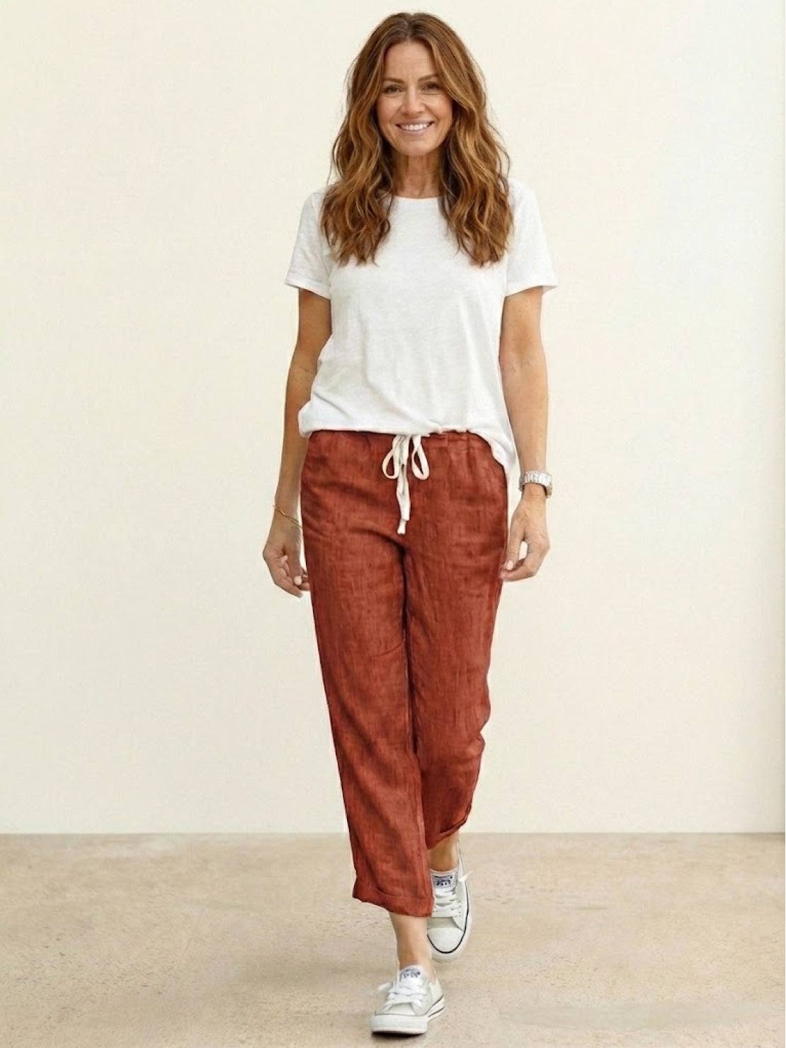 Mélissande Pantalon Femme – Pantalon Slim à Taille Coulissante au Style Décontracté