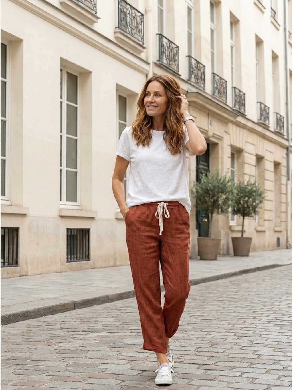 Mélissande Pants Woman – Slim Pants with Drawstring Waist in Casual Style