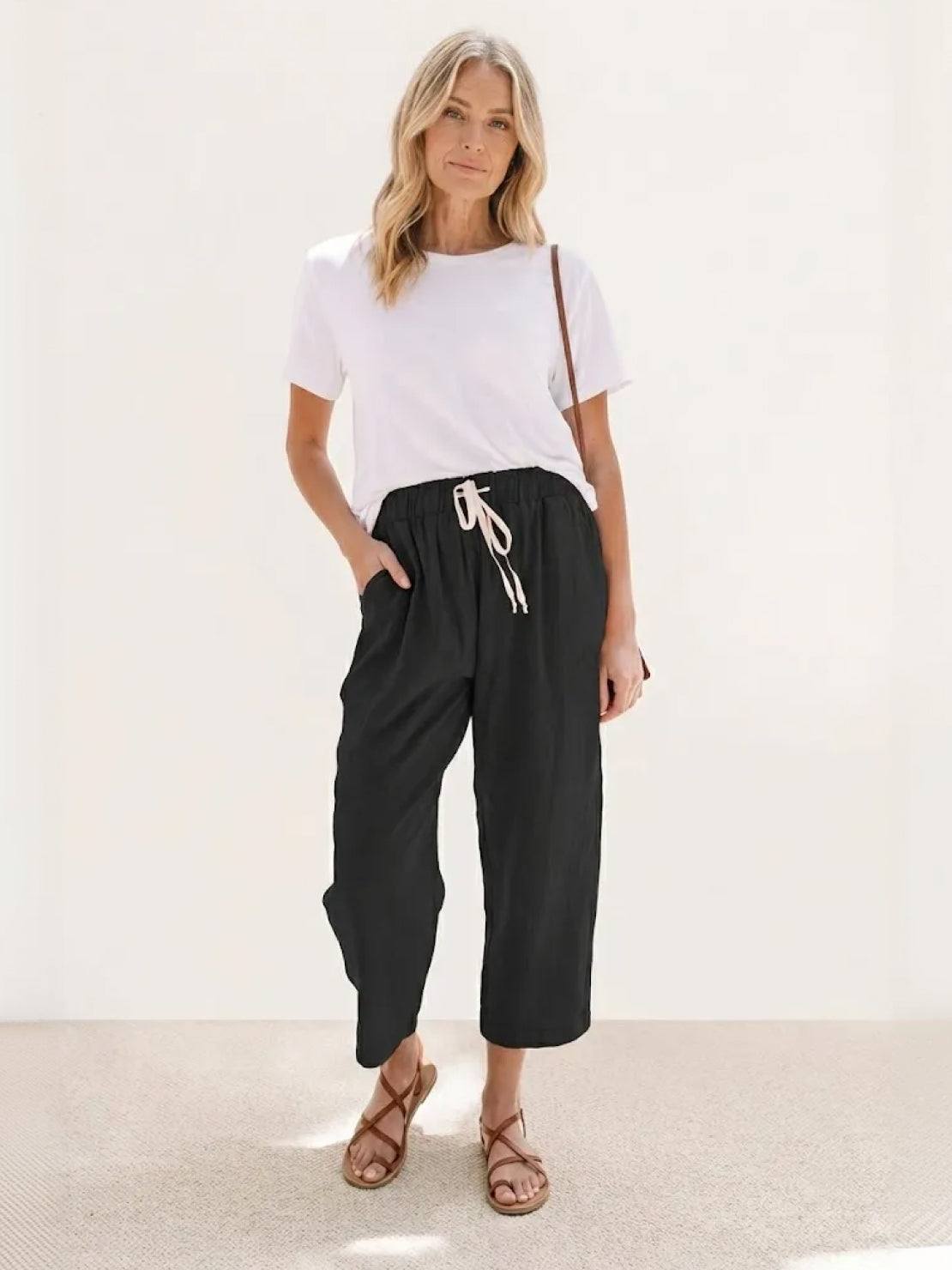 Mélissande Pantalon Femme – Pantalon Slim à Taille Coulissante au Style Décontracté