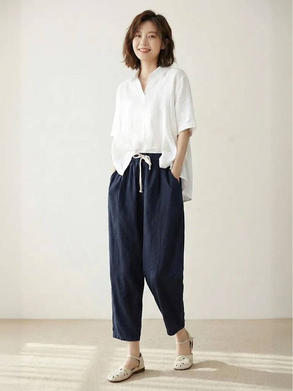 Mélissande Pants Woman – Slim Pants with Drawstring Waist in Casual Style