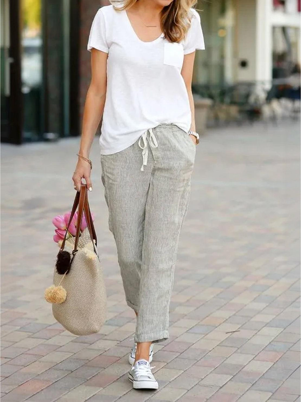 Mélissande Pants Woman – Slim Pants with Drawstring Waist in Casual Style