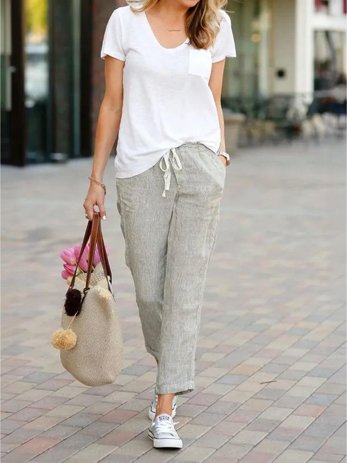 Mélissande Pantalon Femme – Pantalon Slim à Taille Coulissante au Style Décontracté