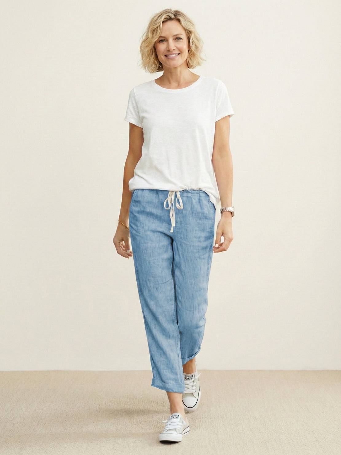 Mélissande Pantalon Femme – Pantalon Slim à Taille Coulissante au Style Décontracté