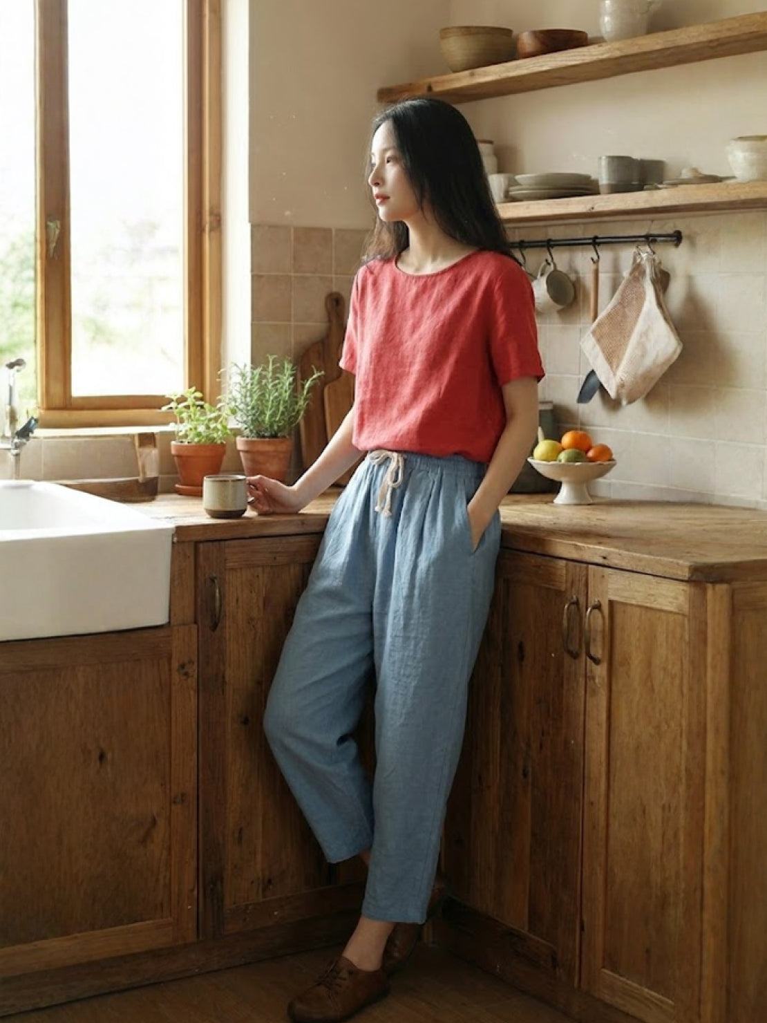 Mélissande Pants Woman – Slim Pants with Drawstring Waist in Casual Style