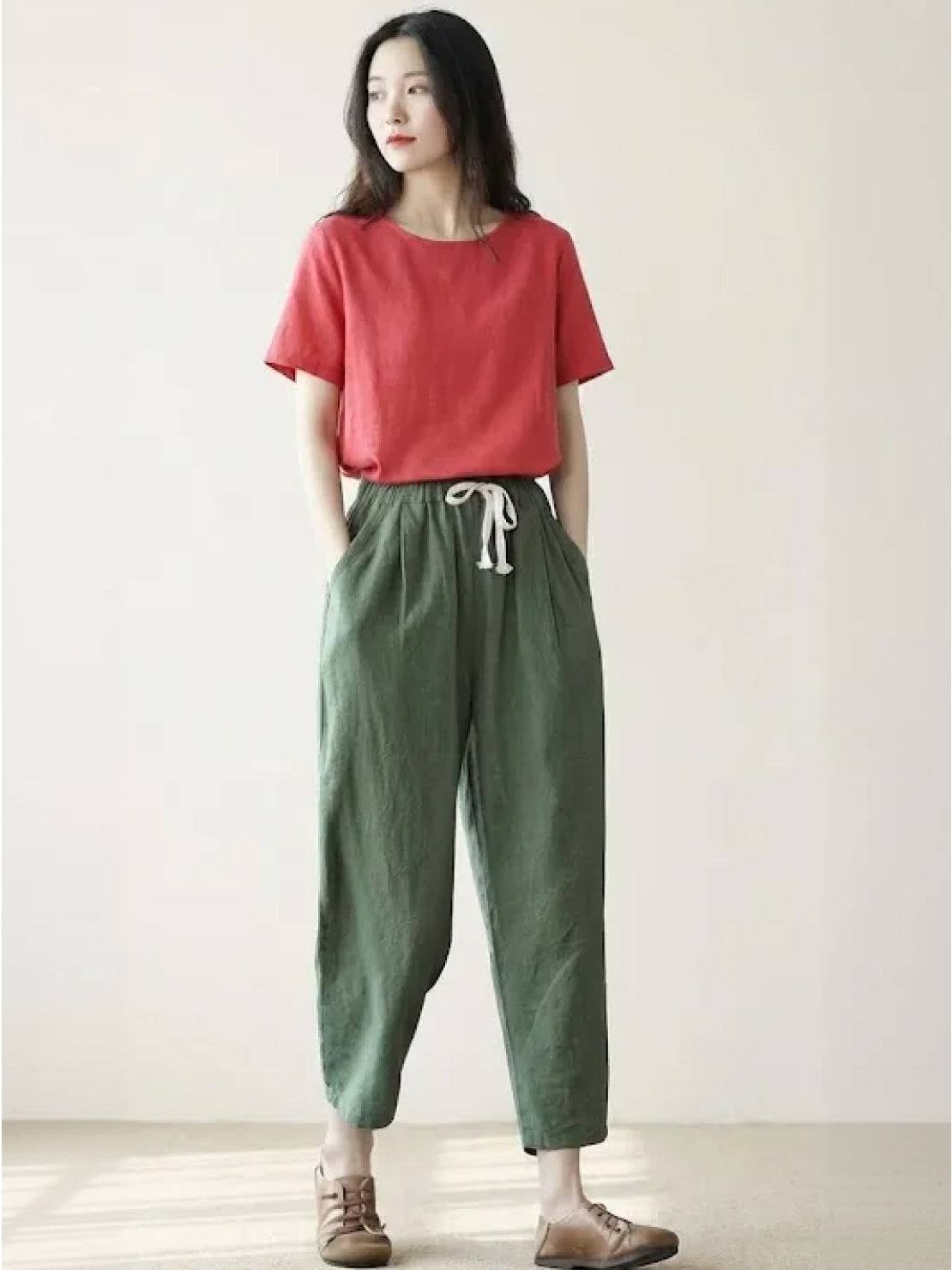 Mélissande Pantalon Femme – Pantalon Slim à Taille Coulissante au Style Décontracté
