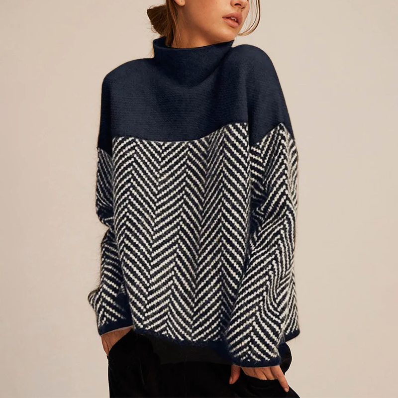 Freyja Pull Femme – Pull Col Montant à Motif Chevron avec Coupe Ample Élégante