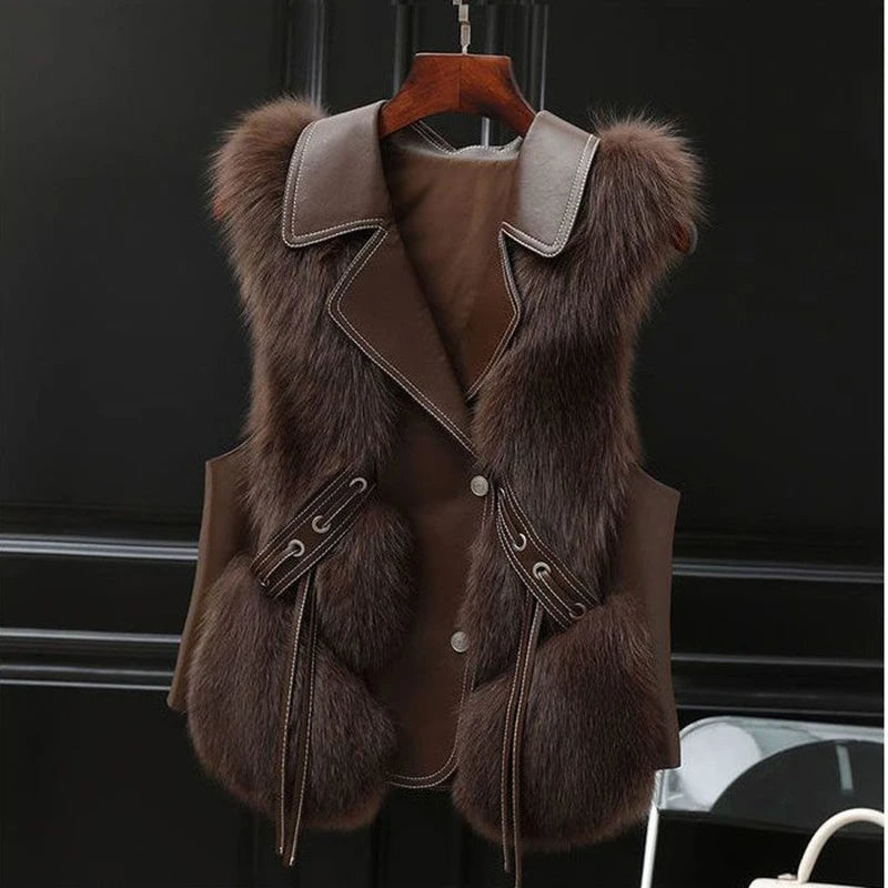 Clarisse Gilet Femme en Fausse Fourrure – Gilet Sans Manches Élégant avec Col Oversize & Coupe Ajustable