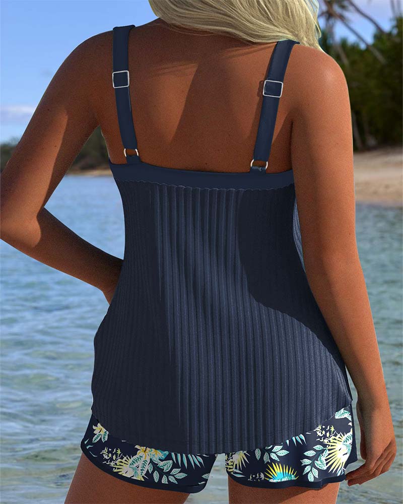 Tankini a Rayas Léonie – Conjunto de Baño de Dos Piezas con Short de Playa  