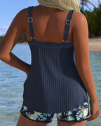 Tankini a Rayas Léonie – Conjunto de Baño de Dos Piezas con Short de Playa  