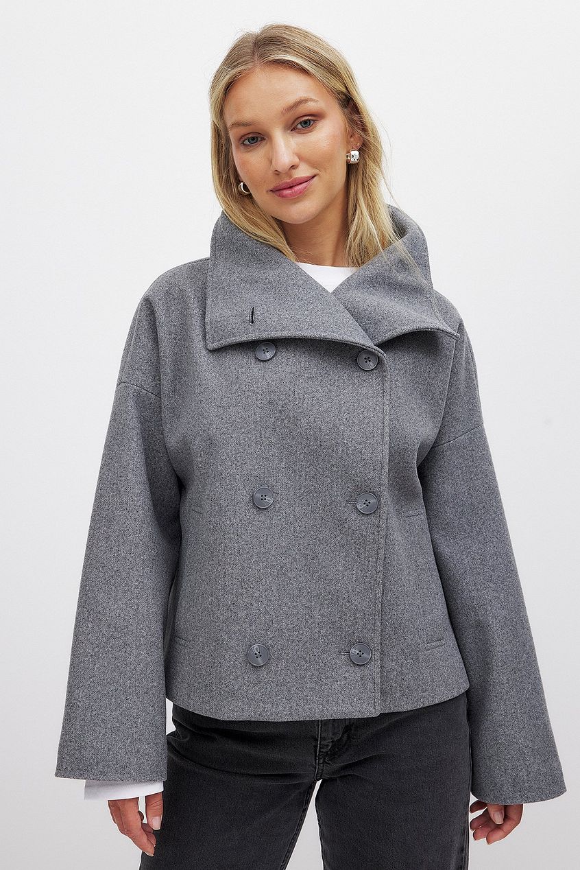 Celestine Manteau Court Femme – Veste Croisée Chic avec Col Montant & Coupe Oversize