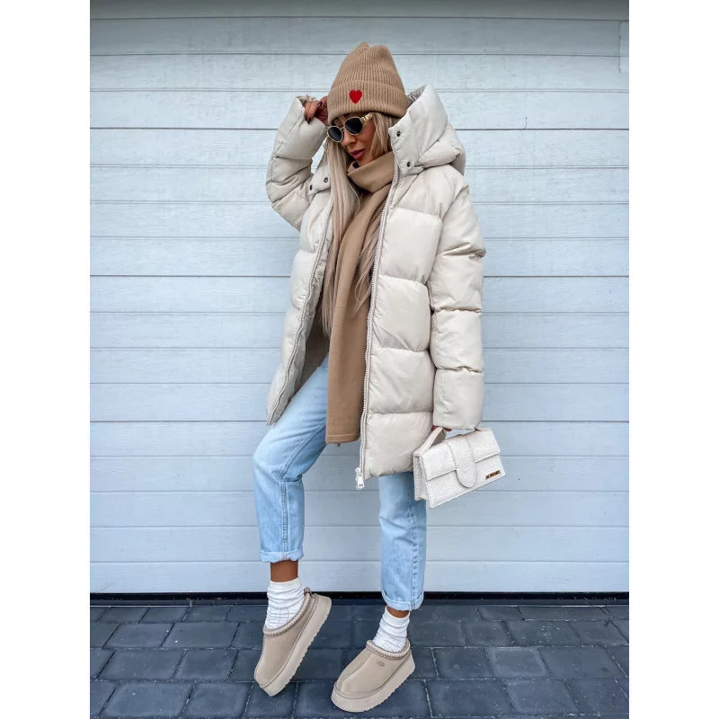 Elin Manteau Femme d’Hiver – Doudoune Longue à Capuche avec Design Matelassé Confortable